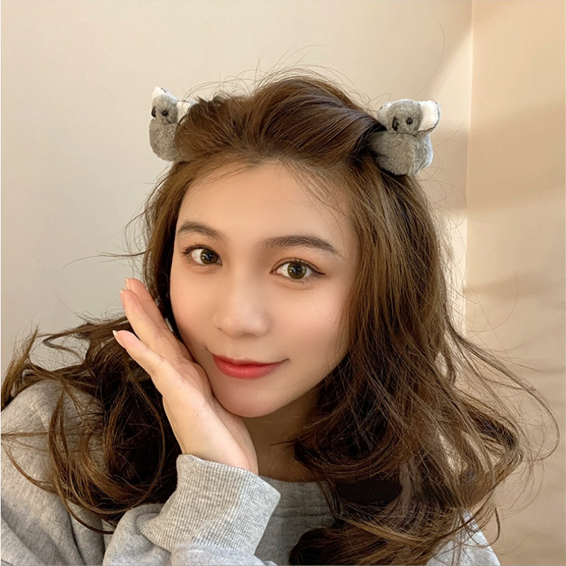 Clip de flequillo lateral bonito para mujer y niña, adorno de oso Koala de peluche, pinzas para el cabello, pasadores suaves, horquillas, accesorios para cabello femenino