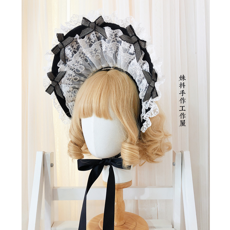 Victorien thé fête Vintage princesse chapeau de soleil doux Lolita magnifique Bonnet multi-couche guipure dentelle doux fil bord femmes Bnt: Black