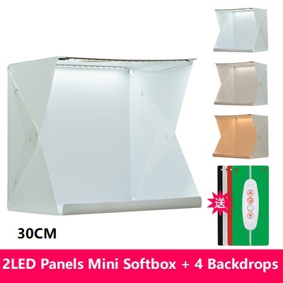 Boîte à lumière LED 40CM, Mini Studio de photographie Portable, Kit de fond et 6 arrière-plans de couleurs, boîte à lumière USB pour téléphone DSLR: 30CM 2LED Panels-4PC