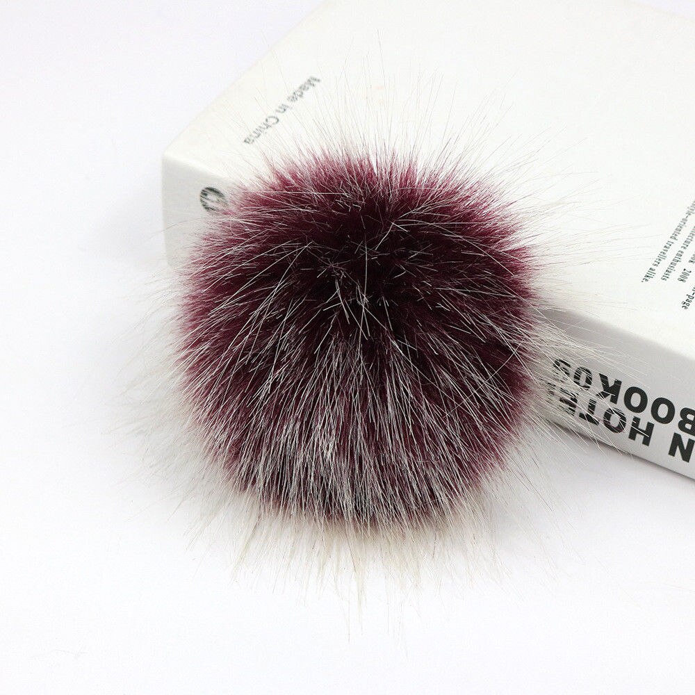 DIY Women Faux Raccoon Fur Pom Poms Ball for Knitting Beanie Hats Accessories Soft Hat Decoration with Buckle Hairball: Purple With Rope