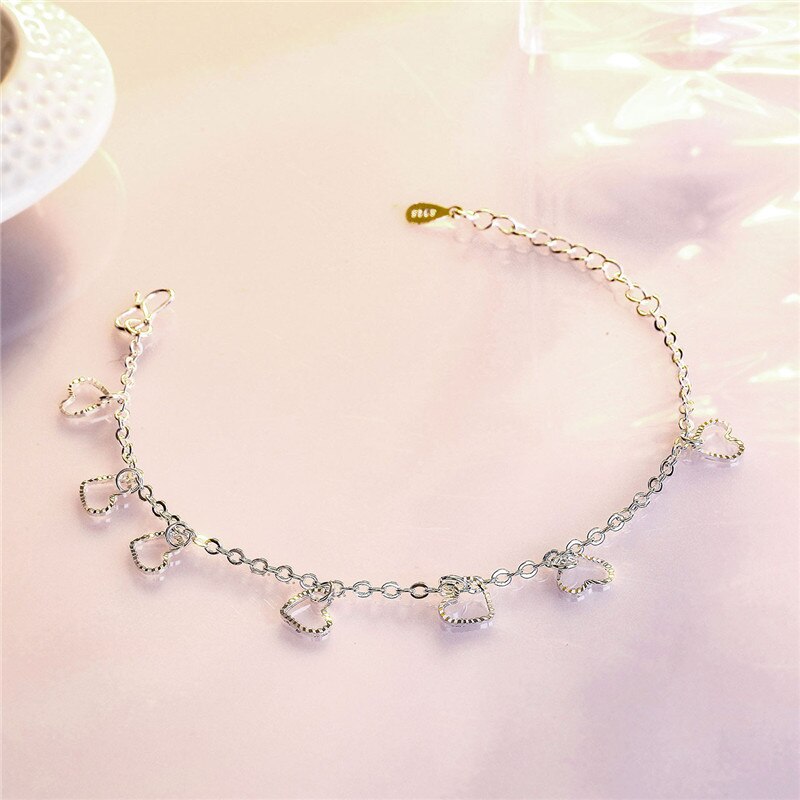 Meisjes Hart Enkelbanden Sieraden Vrouwen Mode 925 Zilveren Armbanden Vrouwelijke Accessoires Lady Enkelbandje Zilveren Lady Bijou