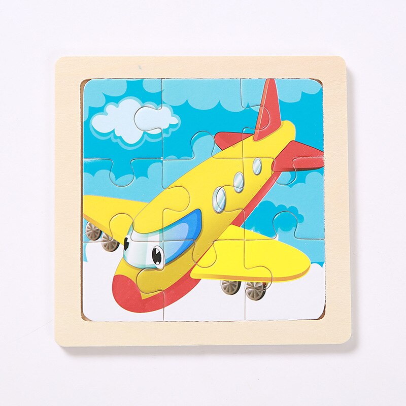 Mini Size 11*11CM Kids Toy Wood Puzzle Wooden 3D Puzzle Jigsaw for Children Baby Cartoon Animal/Traffic Puzzles Educational Toy: aircraft