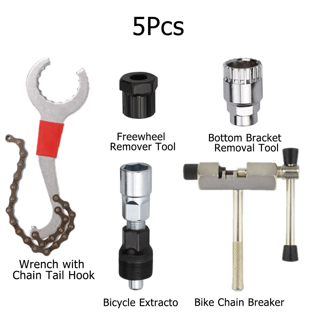 Kit de Herramientas de Reparación de Bicicletas 5 Piezas - Desmontador de Cadena, Extractor de Bielas, Eje, Pedal: 5 uds