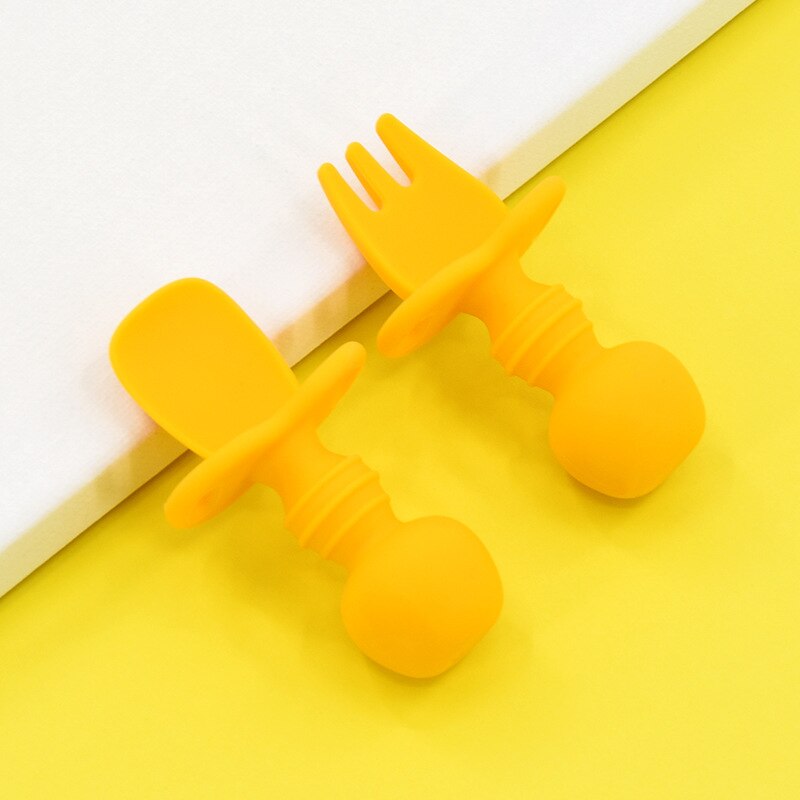 Baby silikon lecken gabel löffel Baby ausbildung Raubtier gabel löffel kurzen griff lernen zu molaren artefakt silikon weiche gabel löffel