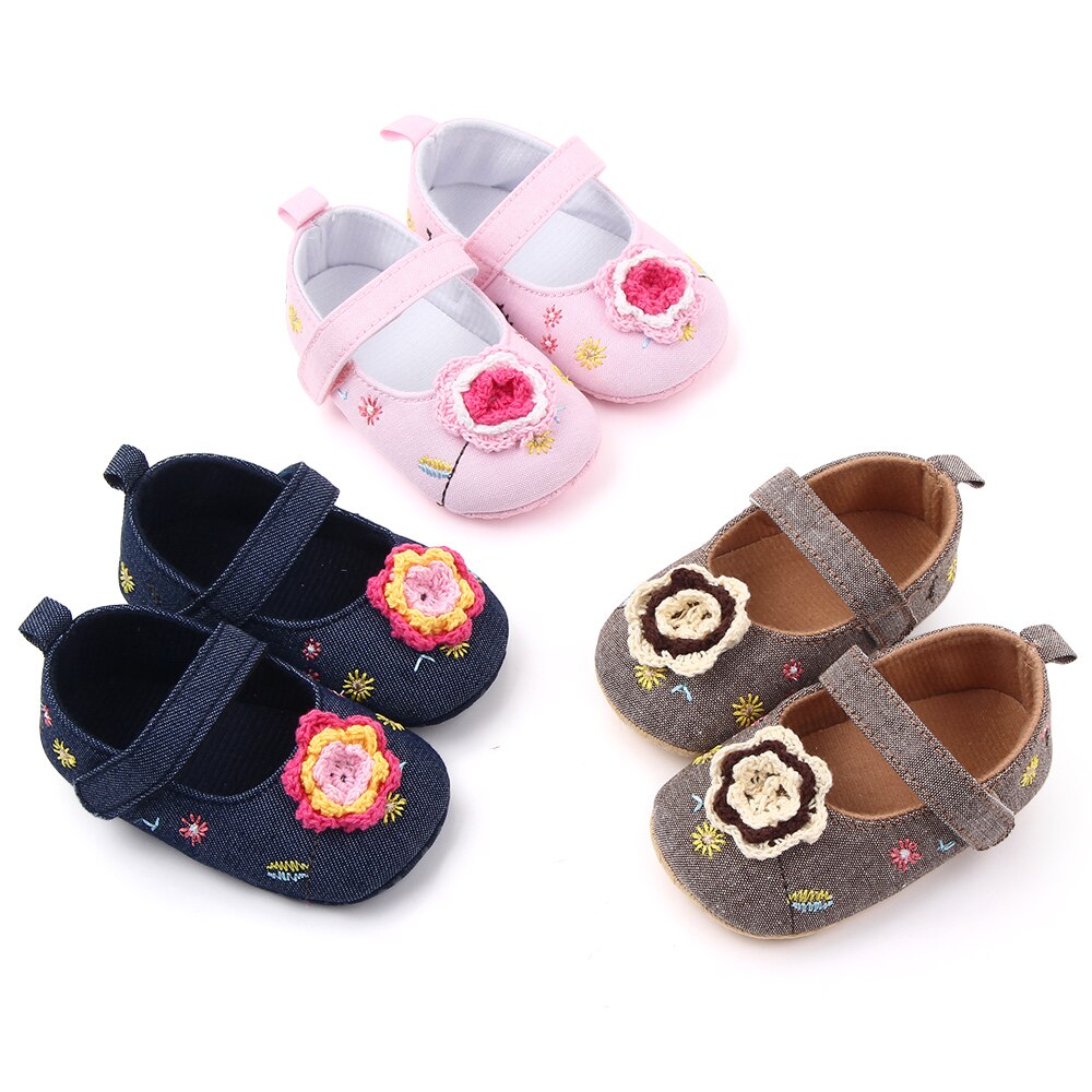 Baby Girls Woolen flowers Shoes Spring Toddler Embroidered Princess Shoes Bow Soft Sole Newborn Baby First Walkers