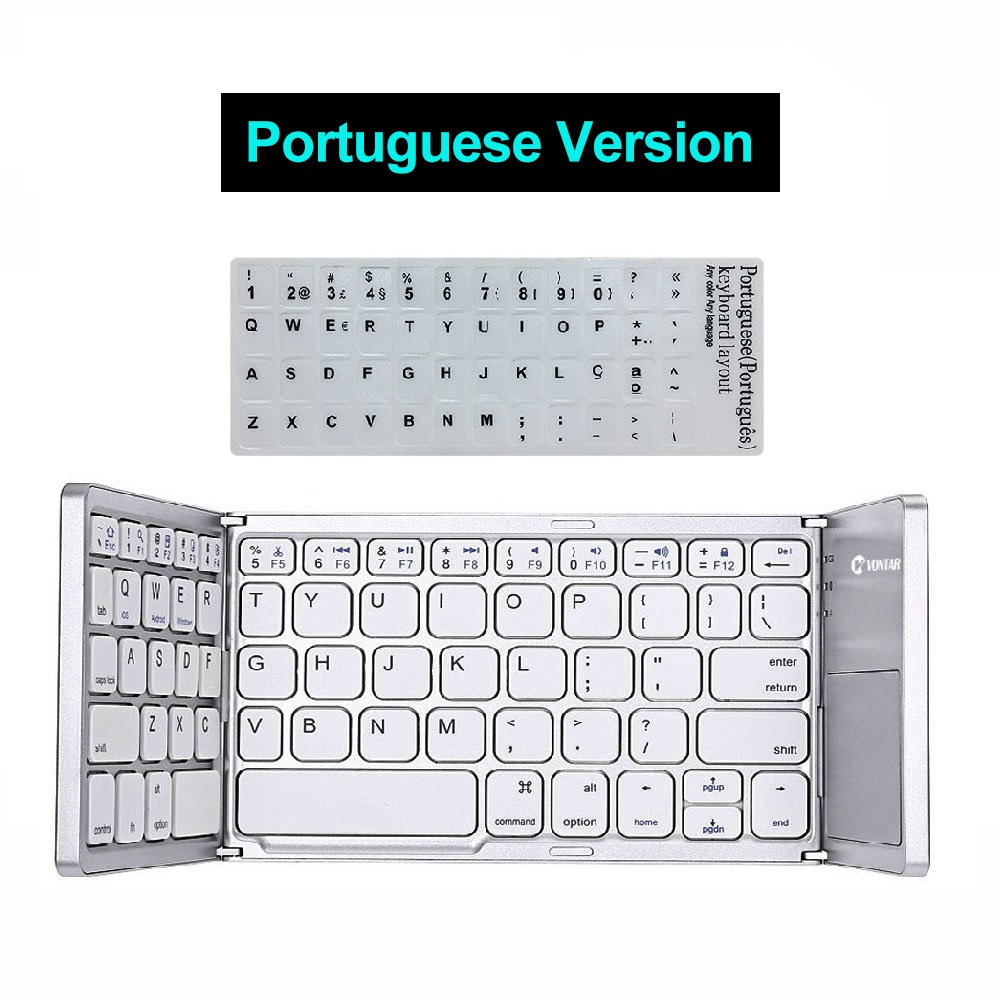 Tragbare Falten Bluetooth Mini Tastatur Faltbare Drahtlose Klavye Touchpad Russische En Tastatur für IOS/Android/Fenster ipad Tablette: Portuguese Silber-