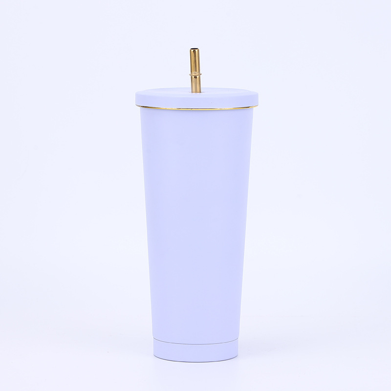 Vacuum Insulated Mug Stainless Steel Thermos Cup Car Coffee Milk Tea Drinking Cup With Straw: Brown