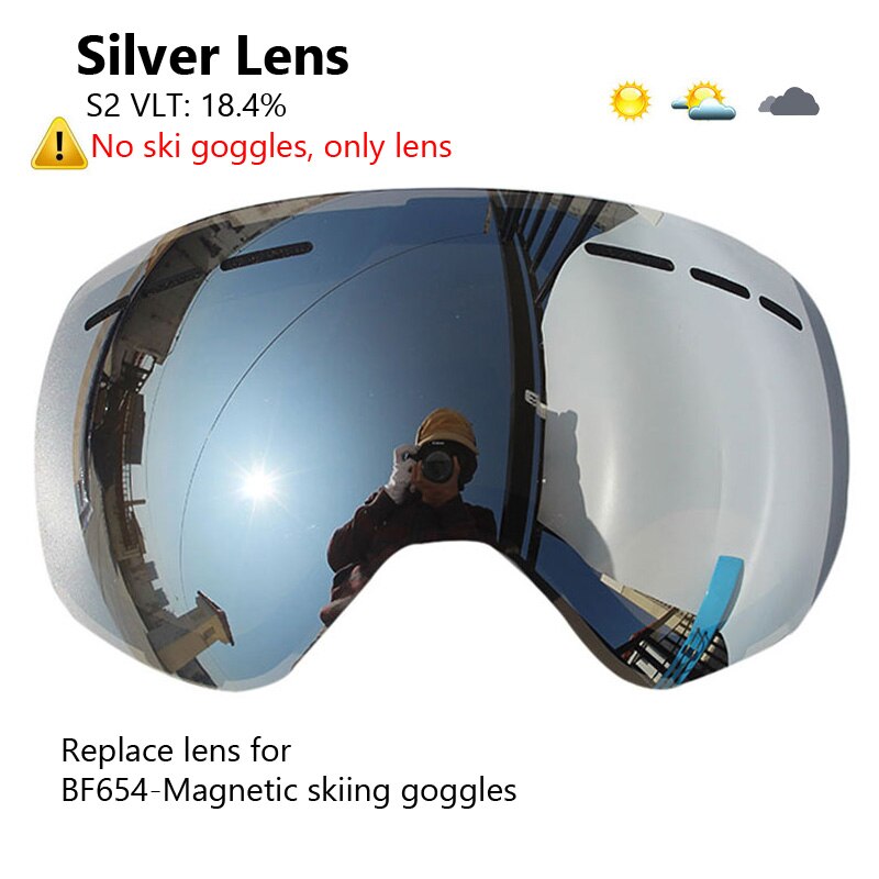 100% UV400 Bescherming Magnetische Ski Bril Lens Anti-Fog Snowboard Goggles Voor Mannen &amp; Vrouwen Skiën Bril: Silver Lens Only