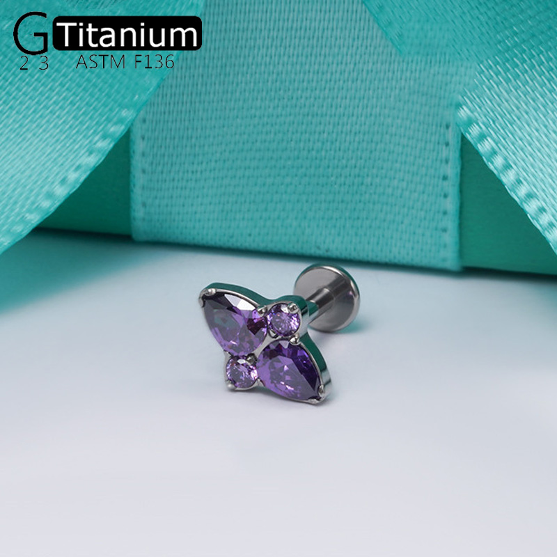 G23 Titane Goujon Filetage Intérieur Zirconium Oreille Cartilage Goujon Lèvre Goujon femme Délicate Corps Piercing Bijoux