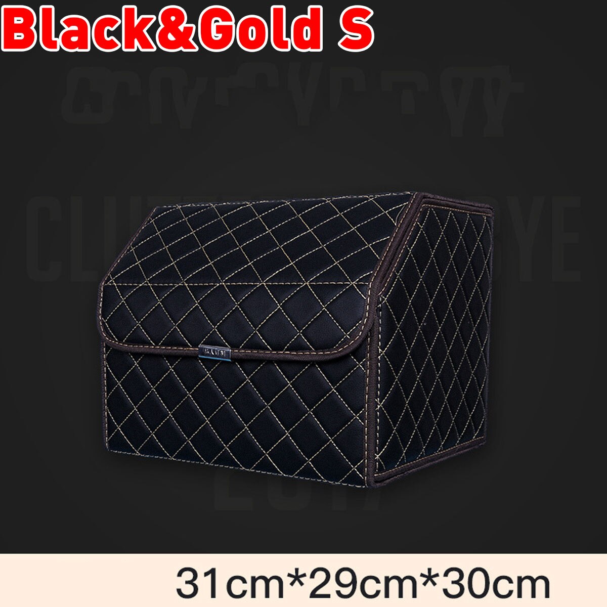 Folding Large Car Trunk Organizer Box Storage Bag Auto Trash Tool Bag PU Leather Cargo Storage Stowing Tidying Car Accessories: Black and Gold S