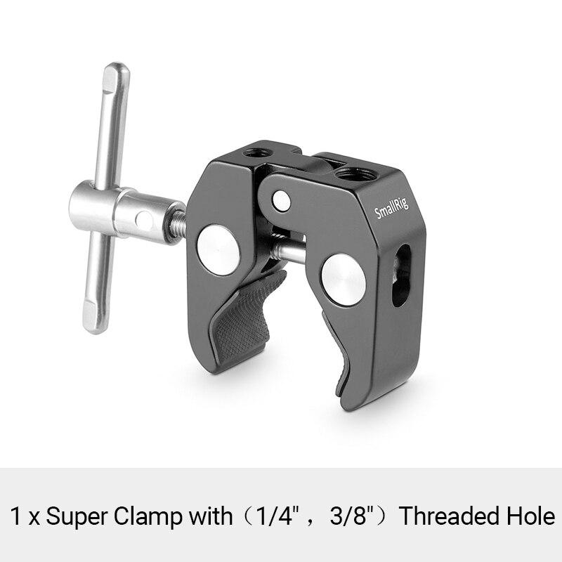Smallrig super clamp with / 1/4 threads for cameras/lights/umbrellas/hooks/shelves/plates 3/8 glass/cross bars (735): 1 pc