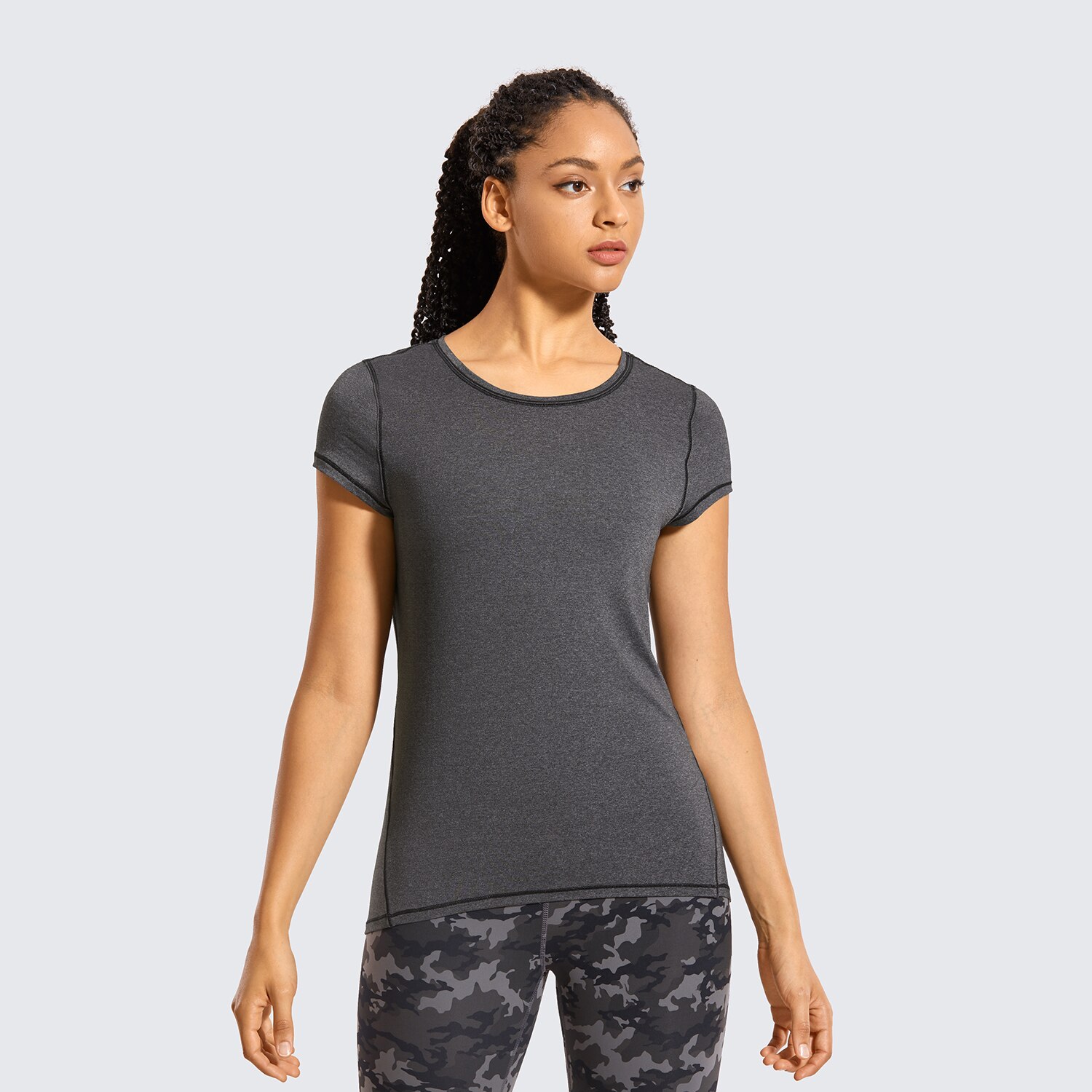 Syrokan sportstøj kortærmede tshirts kvinder sports t-shirt activewear løbetoppe træning gym tøj letvægts lyng: X-stor / Sort 01