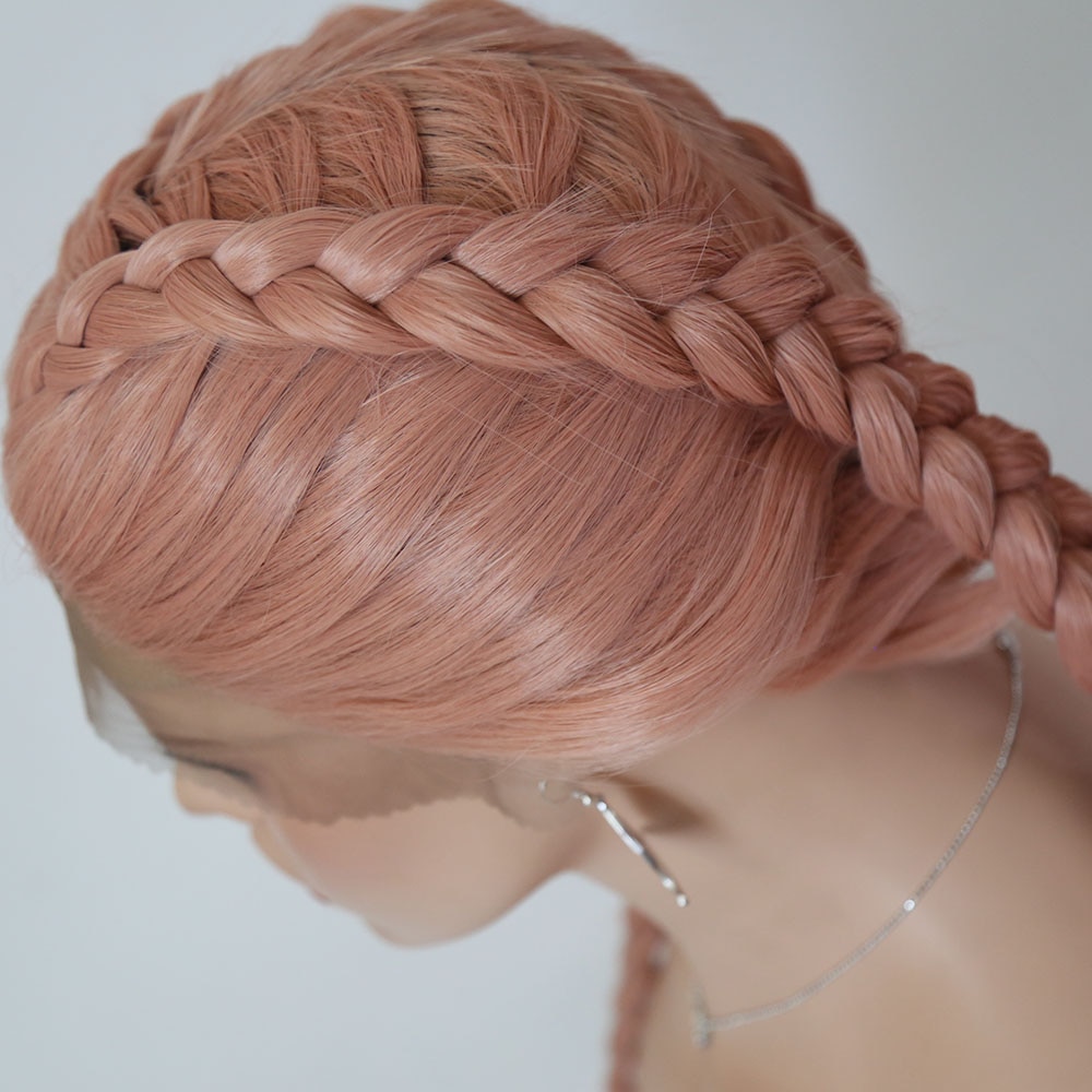 QUINLUX WIGS Pink Long Braided Wig For Women/Girl High temperature Heat Fiber Crochet Jumbo Braiding Hair Synthetic Wigs