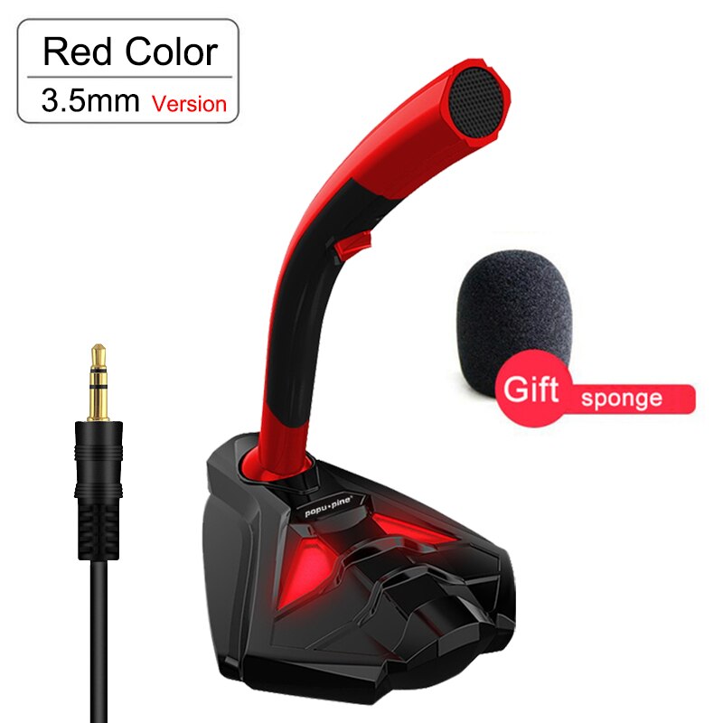 Bekabelde microfoon met telefoonstandaard tafelmodel stereo gaming pc microfoon studio gaming 360 ° usb microfoon dubbele microfoon: Rood 3.5mm
