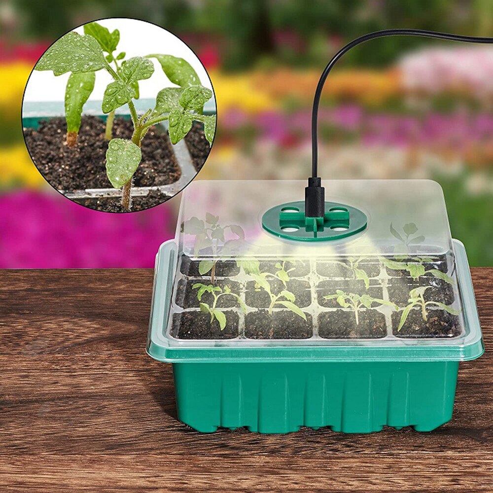 Seedling Tray Garden Jardinage Hydroponics Growing System Plant Nursery Thermostatic Pot With Rotating Vents And Grow Lights