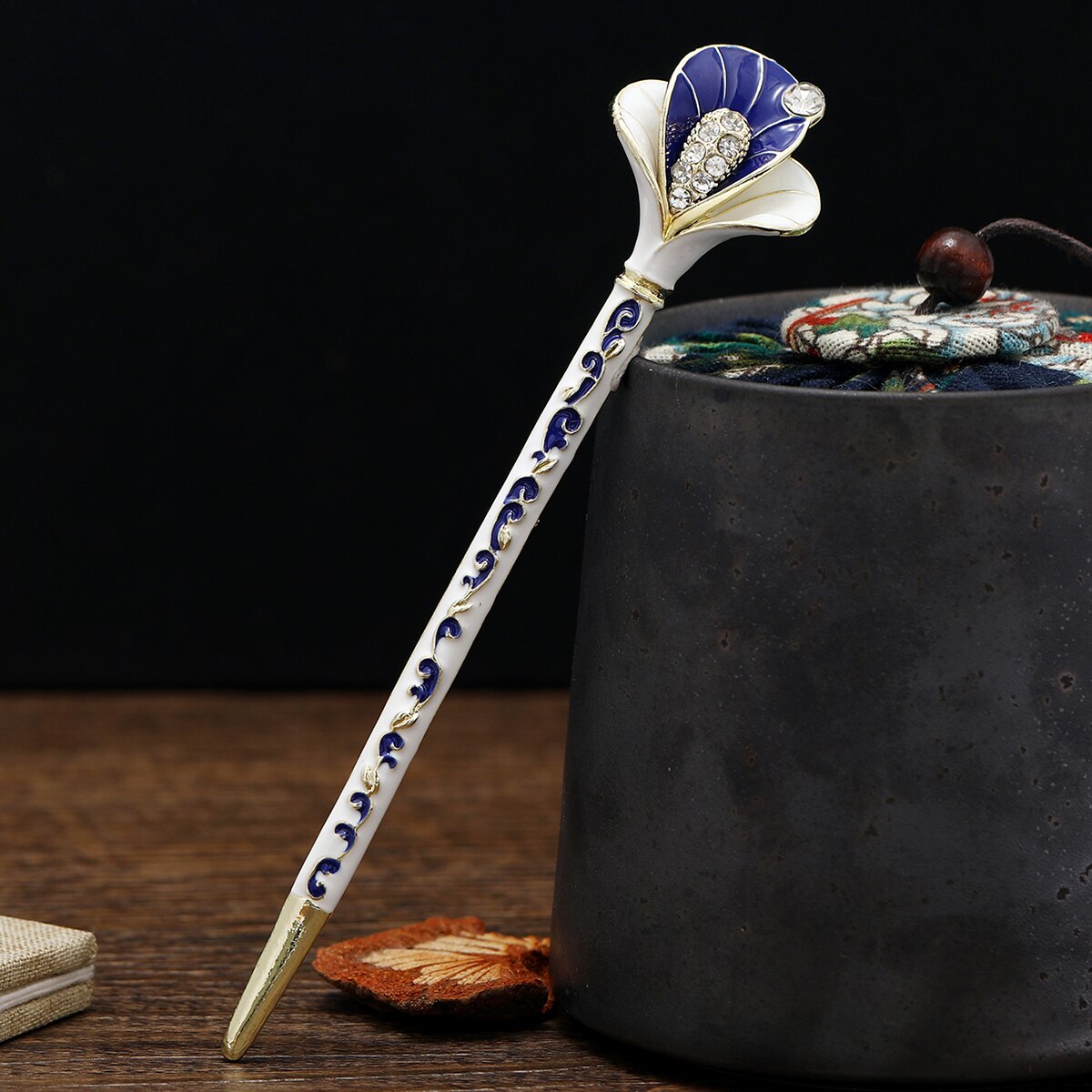 muylinda Chinese Style Enamel Fan Hair Stick Women Costume Classic Metal Charm Hairpins Jewelry
