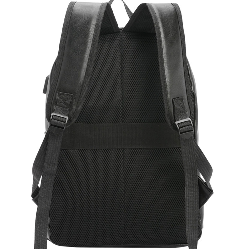 Mochila masculina casual de couro pu, bolsa de ombro para homens, viagem, preta, para adolescentes, com carregamento usb, anti-roubo