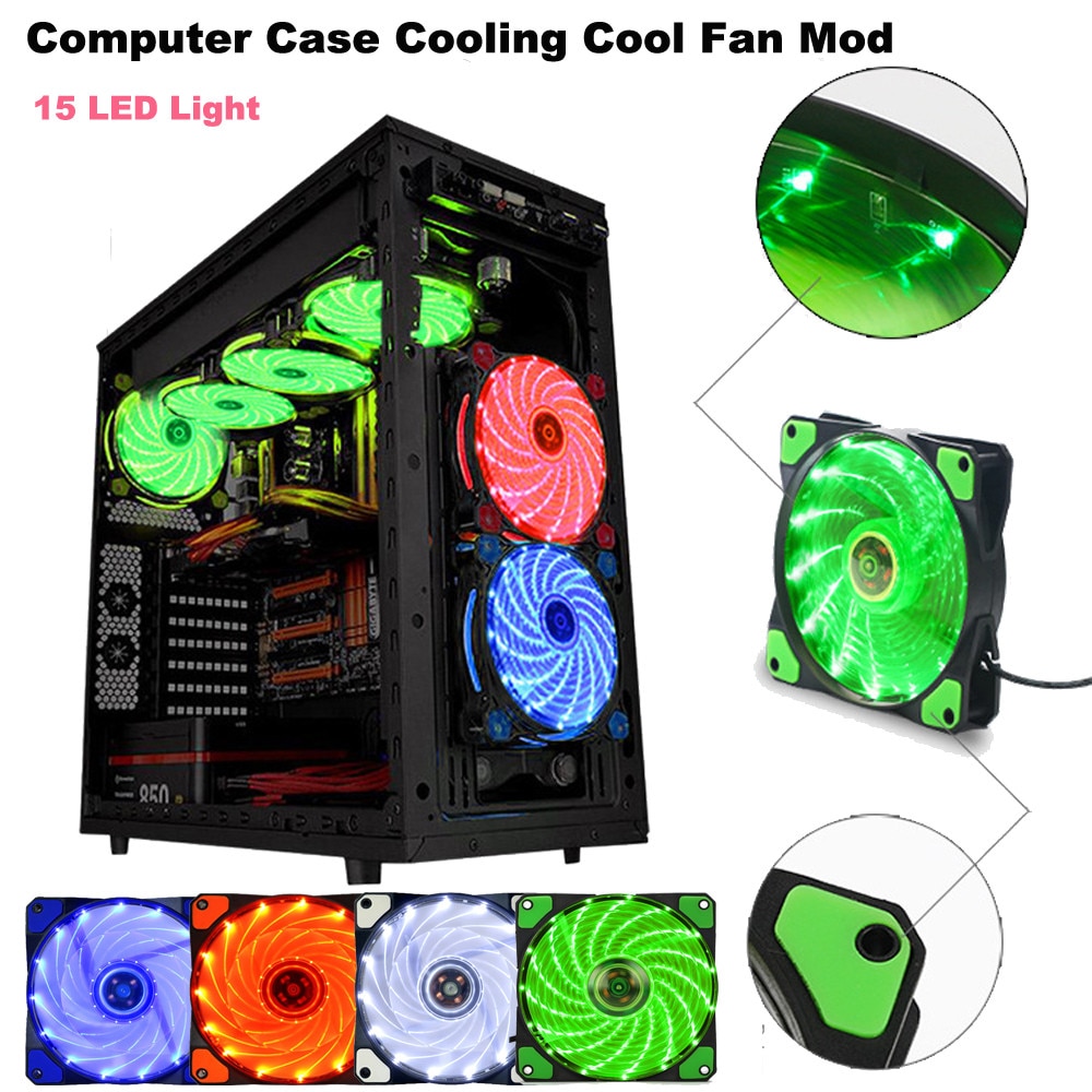 120mm LED Ultra Silent Computer PC Case Fan 15 LEDs 12V Cpu Heatsink Cooler master Cooling Fan DC 12V 4P 3P Connector #Y8