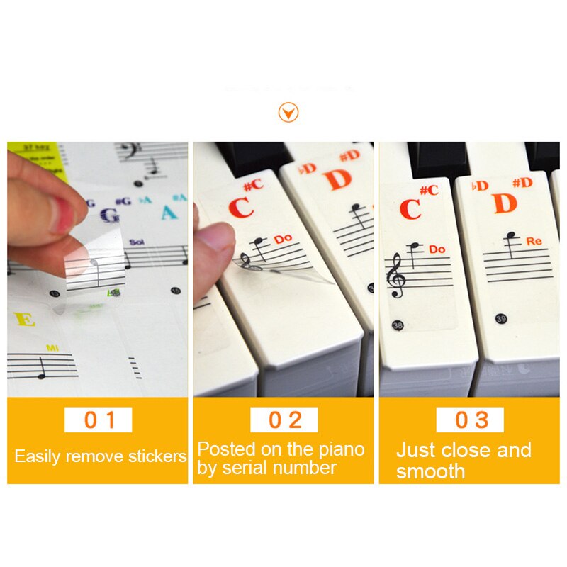 Piano Stickers for Keys Colorful Transparent Piano Keyboard Stickers Full Set Sticker Reusable