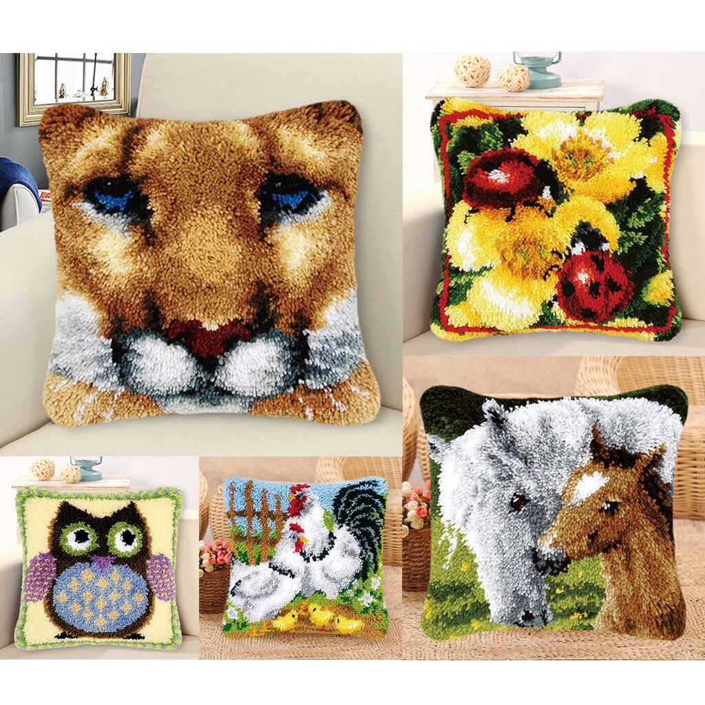 Popular DIY Latch Hook Rug Kits Animal Pillow Case Making for Kids Beginners