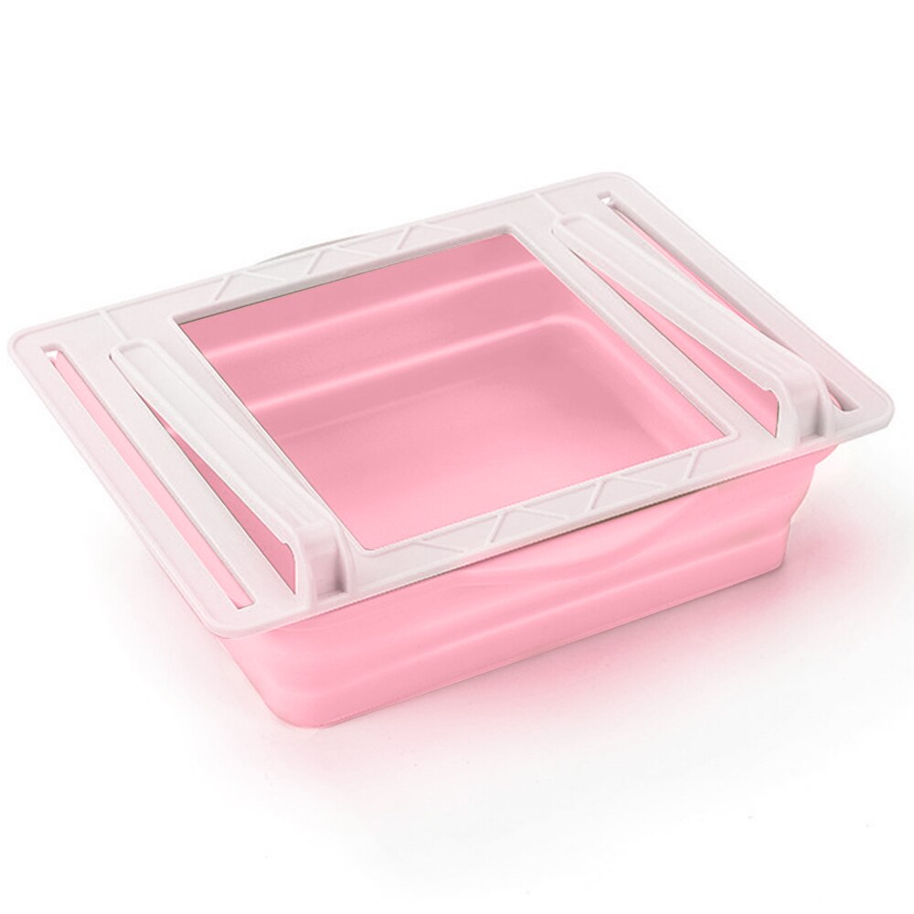 Mutfak meyve yumurta organizatör depolama raf çekmece kutusu katlanır asılı saklama kutusu buzdolabı dondurucu raf tutucu Space Saver: Pink