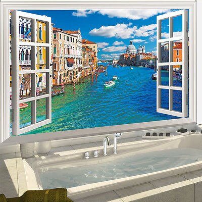 3d Wall Paper Stickers Venice of Italy 3D Window View Wall Stickers Large Mural Vinyl Decals Home Decor Wall Paper Stickers