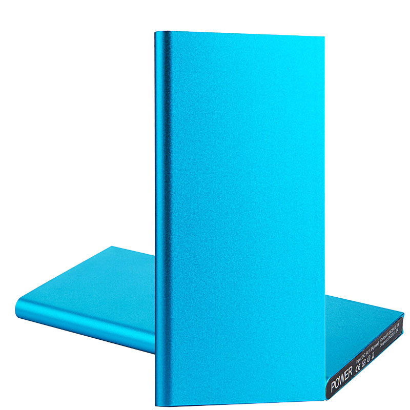 Banco de energía de teléfono ultradelgado de 20000mAh, doble puerto USB con linterna LED, Banco de energía de Metal, cargador de teléfono inteligente: Azul