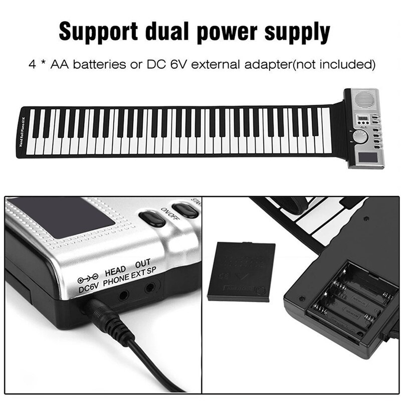 61 Keys Hand Roll Up Piano Portable Folding Electronic Organ Keyboard Instruments Silicone Soft Keyboard