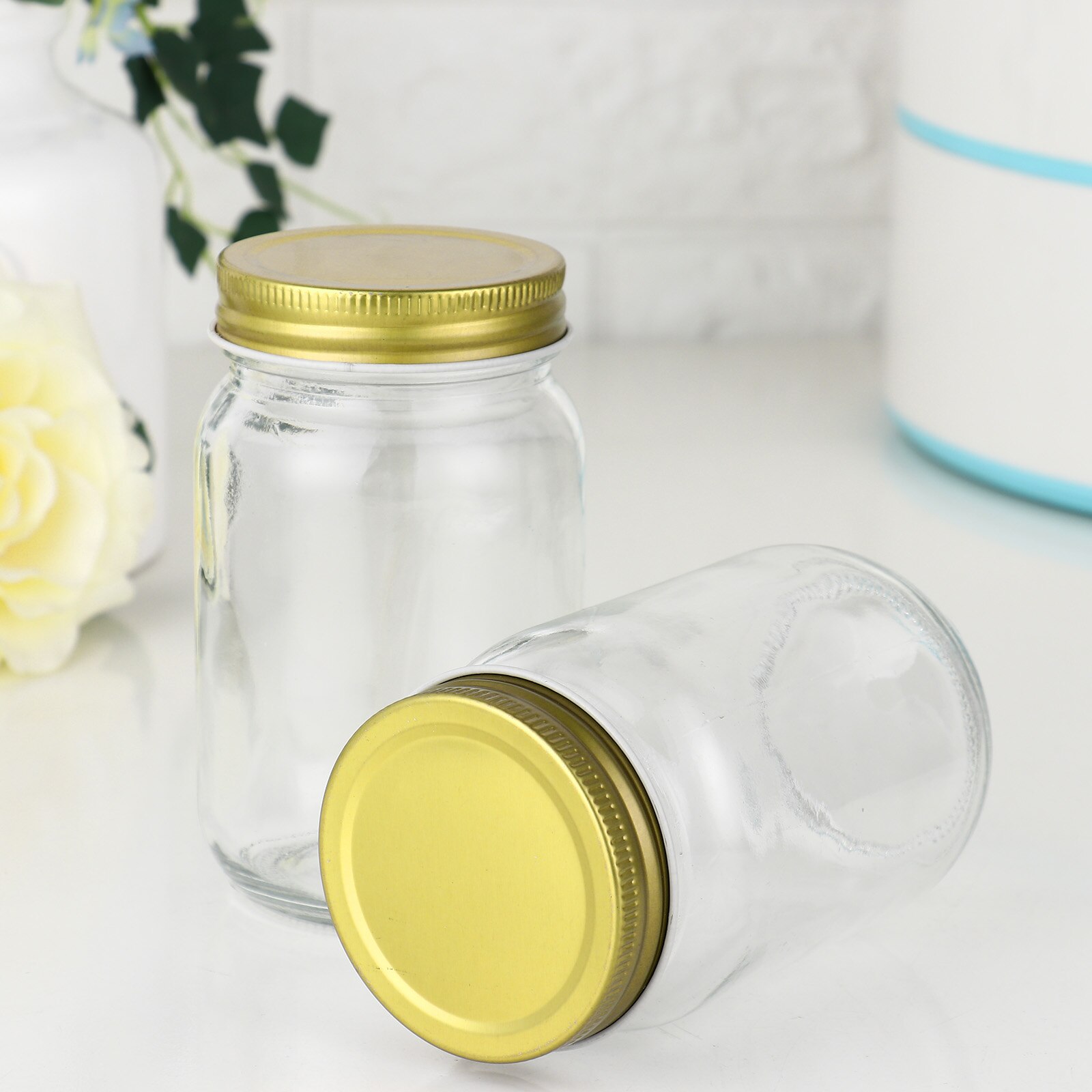 2 Clear Glass Bottles Durable Mason Drinking Jars with Lids Airtight Storage Canning Leak Proof Containers for Jam Honey Storing