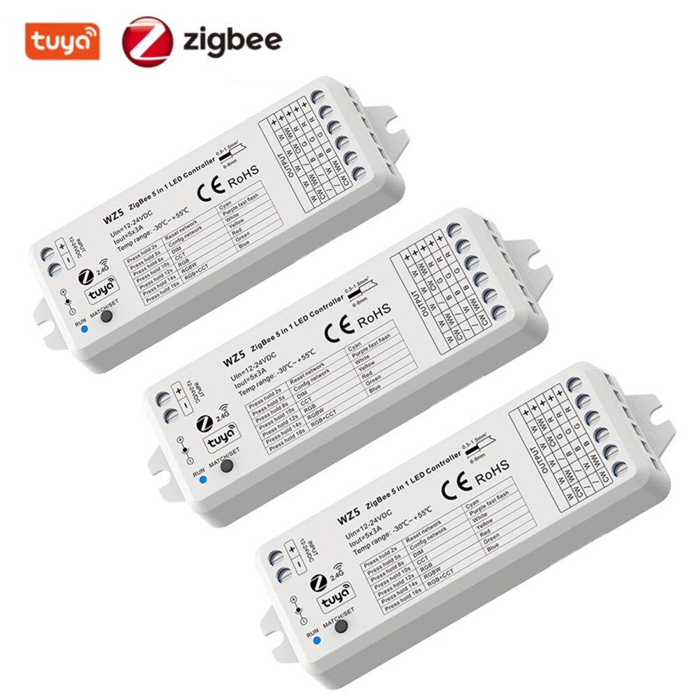 Tuya zigbee led-controller  dc 12v 24v 15a 5 in 1 rgb cct rgbw rgbcct led-streifen-controller  rf 2.4g fernbedienung smart home  wz5