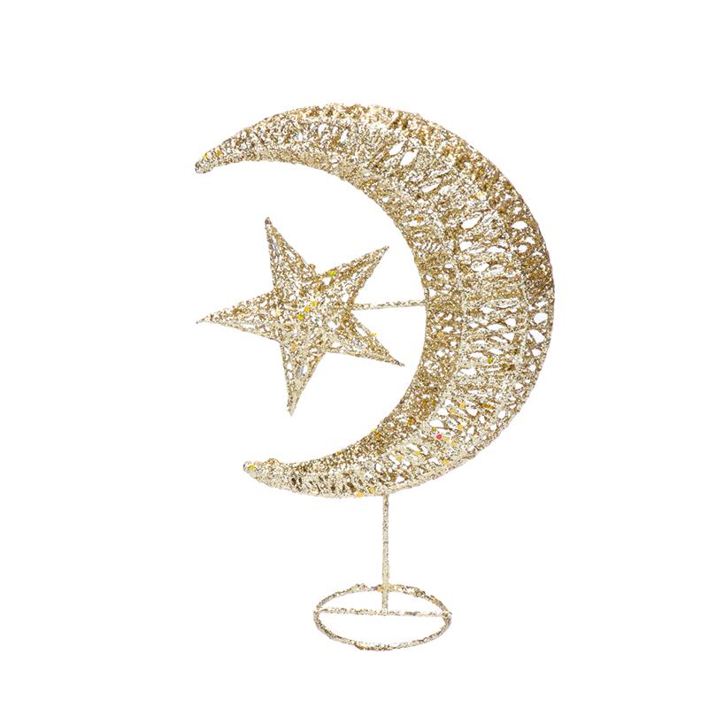 Albero di natale in ferro battuto topper stella scintillante e luna albero di luna decorazioni per la casa articoli per feste albero di luna stella superiore (dorato 20cm): d'oro