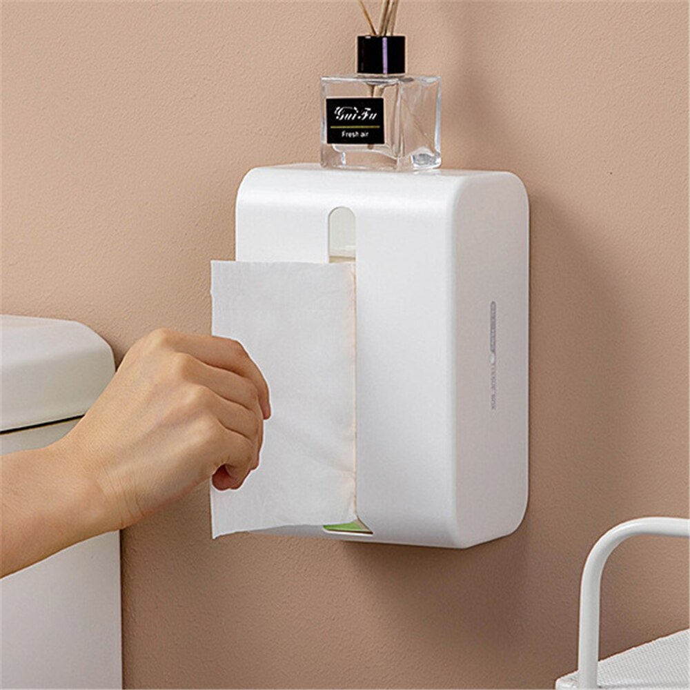 thumbnail image 2 of Wall-Mounted Plastic Toilet Paper Holder – Gray, Waterproof, With Adhesive Backing & Hardware 2 of 4