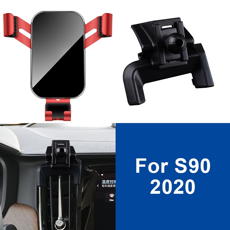 Lufthastighed rød til volvo  xc90 s90 xc60 s60 xc40 tilbehør bil mobiltelefon holder luftventil monteringsbeslag auto gravity gps stander: S90 2020 rød