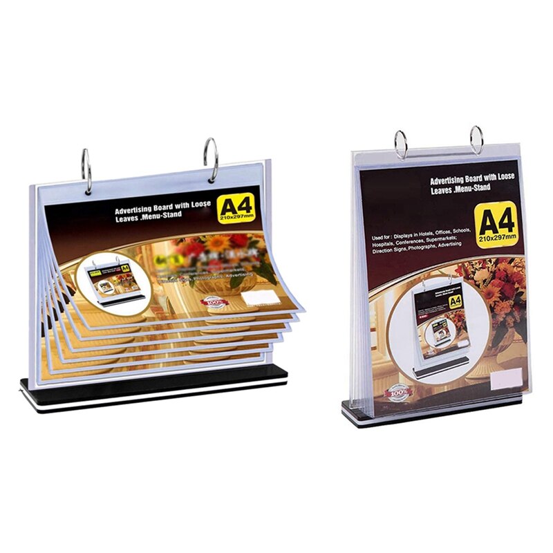2X A4 Multi-Page Flip Display Card Label Display Stand Detachable Label Business Menu Holder: Default Title