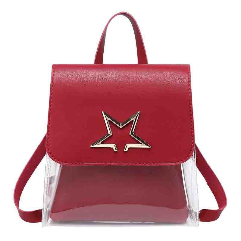 PVC Clear Star Decor Backpack Women Ladies Transparent Bucket Satchel Crossbody Shoulder Bag Female Phone Cosmetic Pouch: Red