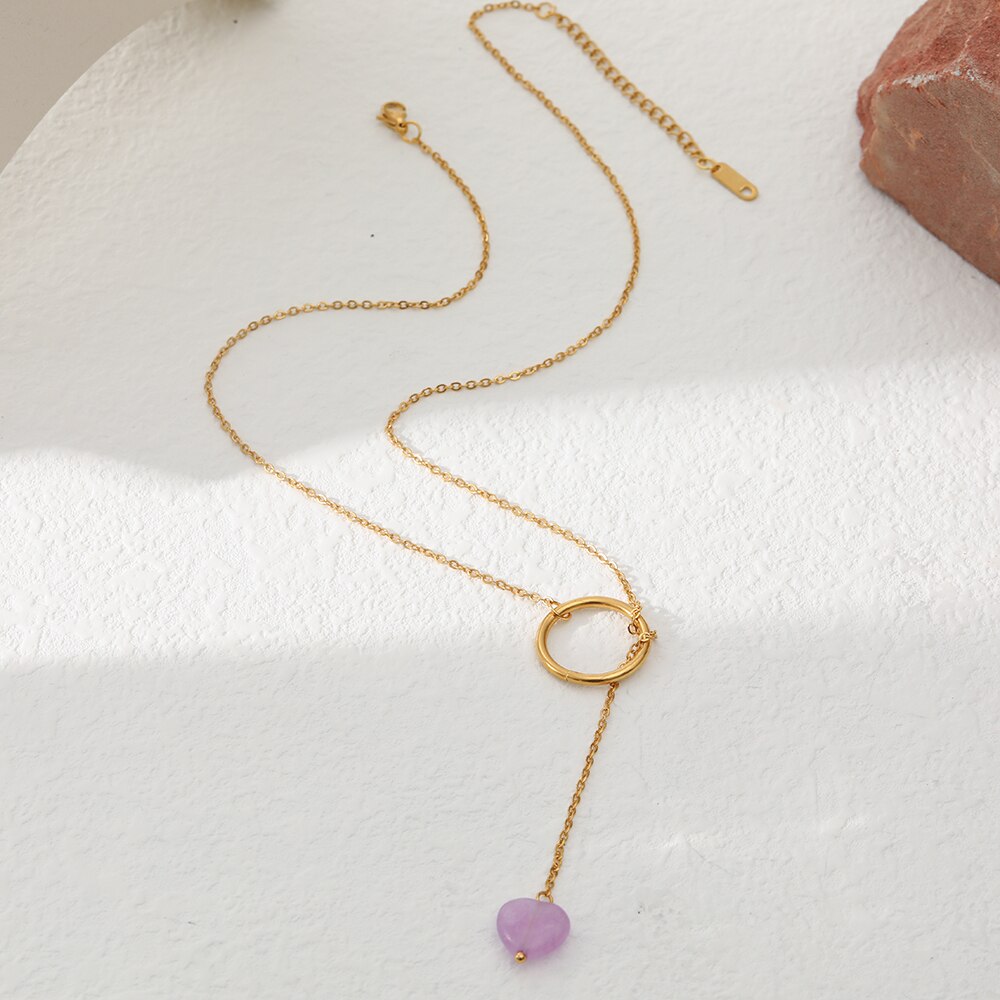 Stainless steel waterproof fade color opal stone 18k real gold plated niche high sense ladies pendant necklace