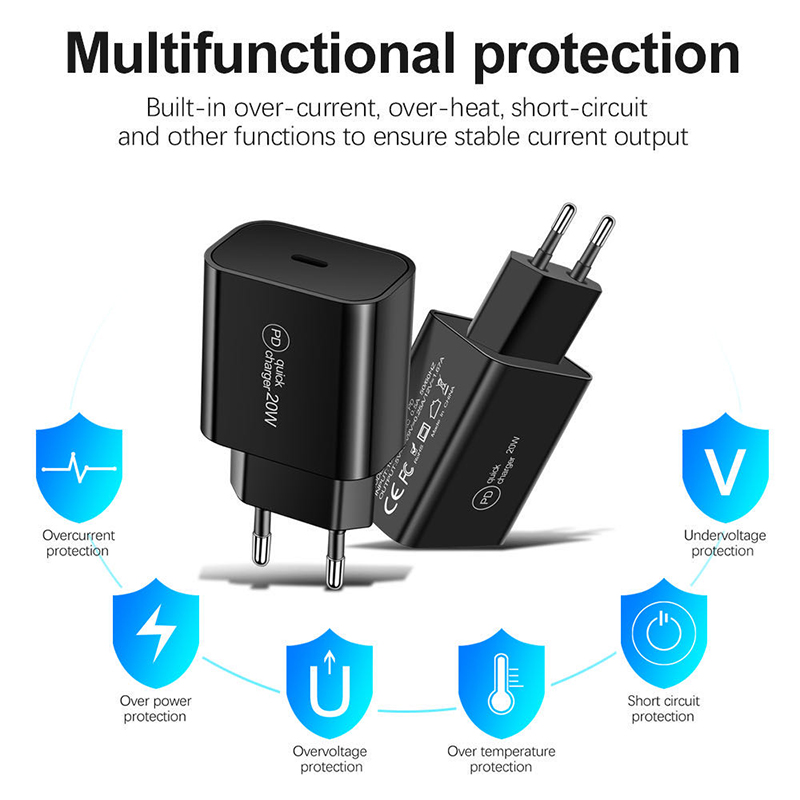 Schnellladegerät 20w pd typ-c netzteil eu/us/uk stecker für iphone 12, 11 pro max, xs, huawei  p40, ipad pro, samsung ladegerät