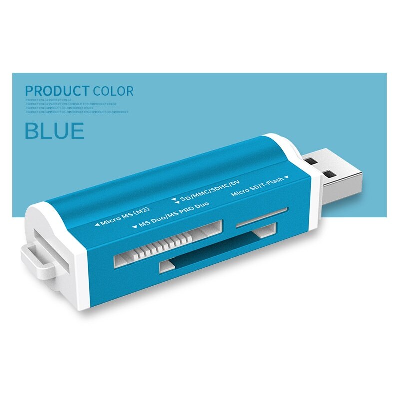 Hoge Snelheid Multi USB 2.0 Alles In Een Geheugenkaartlezer voor Micro SD T-Flash MMC SDHC MS PRO DUO TF M2 Memory Stick: Blauw