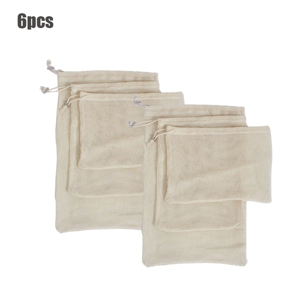 15 stk 12 stk gjenbrukbare produsere poser økologisk bomull vaskbare mesh poser til dagligvarebutikk frukt grønnsak arrangør oppbevaringspose: 6 stk