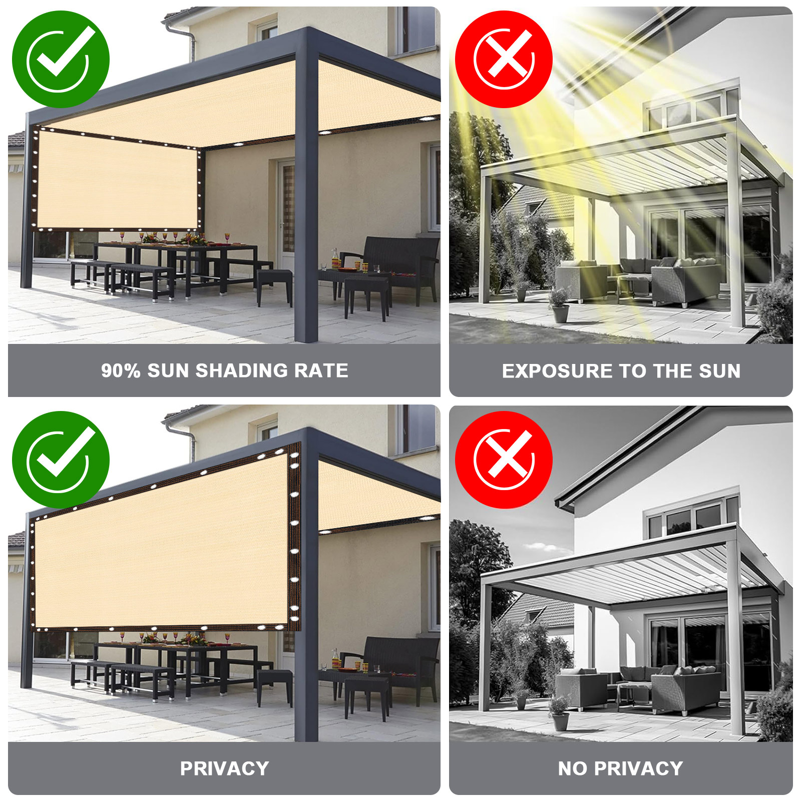 Schaduwdoek 90% Zonnescherm Stof Privacy Scherm Afdekking Met Grommets Terraskap Net Voor Tuin Buiten Pergola