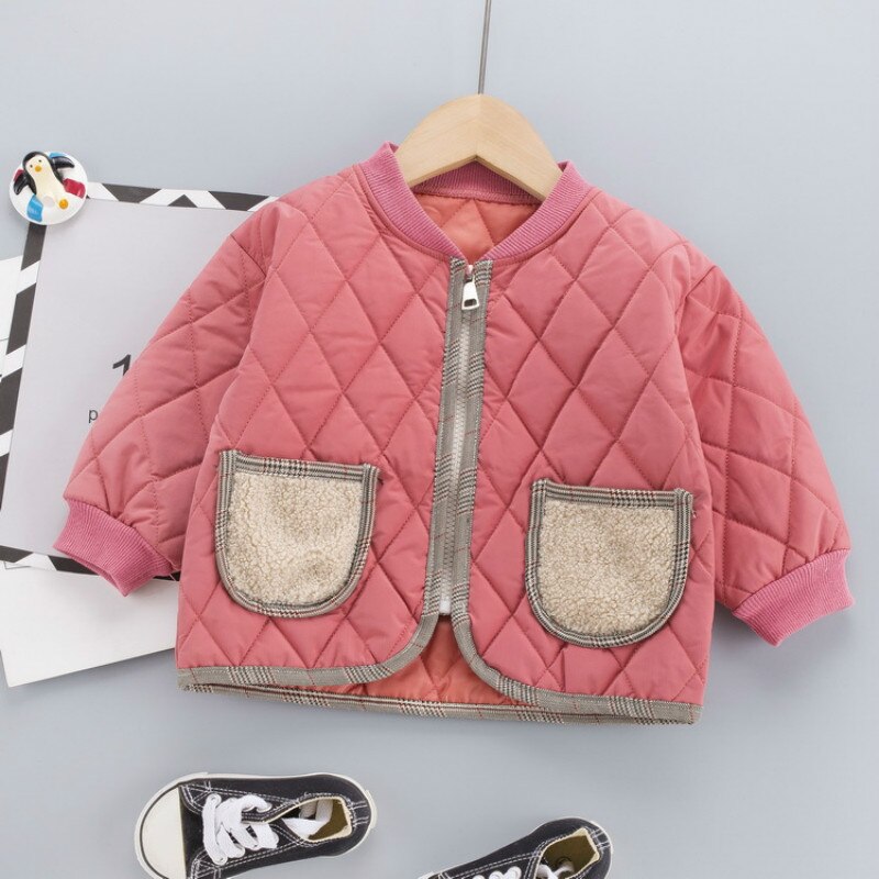 Jongens baby katoenen pak herfst winter meisjes gewatteerde jassen + broeken tweedelig kinderen warmte bovenkleding katoenen gewatteerde kleding: Roze / 110cm
