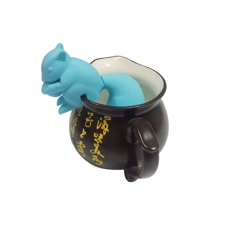 Cute Squirrel Shape Silicone Tea Bag Holder Tea Strainer Balls Hanging Tool Colorful Recognizer Bar Accessories