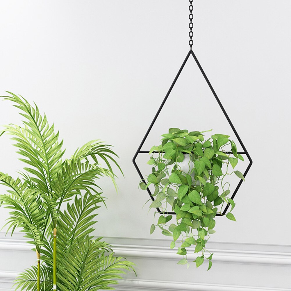 Iron Art Hanging Plants Holder Garden Balcony Flower Pot Air Plants Rack Container Geometric Flower Decoration Stand