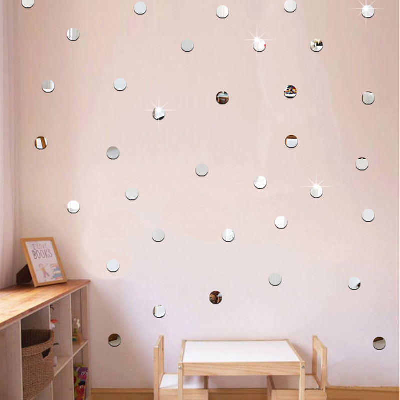 2/5cm 50/100pcs Round Acrylic Mirror Wall Stickers Living Room Bedroom Decoration Background Mirror Stickers Home Decor