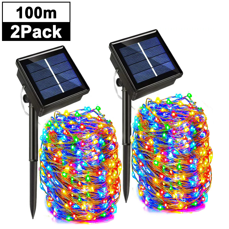 Guirnalda de luces solares para exteriores, luces de hadas impermeables para jardín con 8 modos de iluminación para Patio, árboles, decoración de de Navidad y boda
