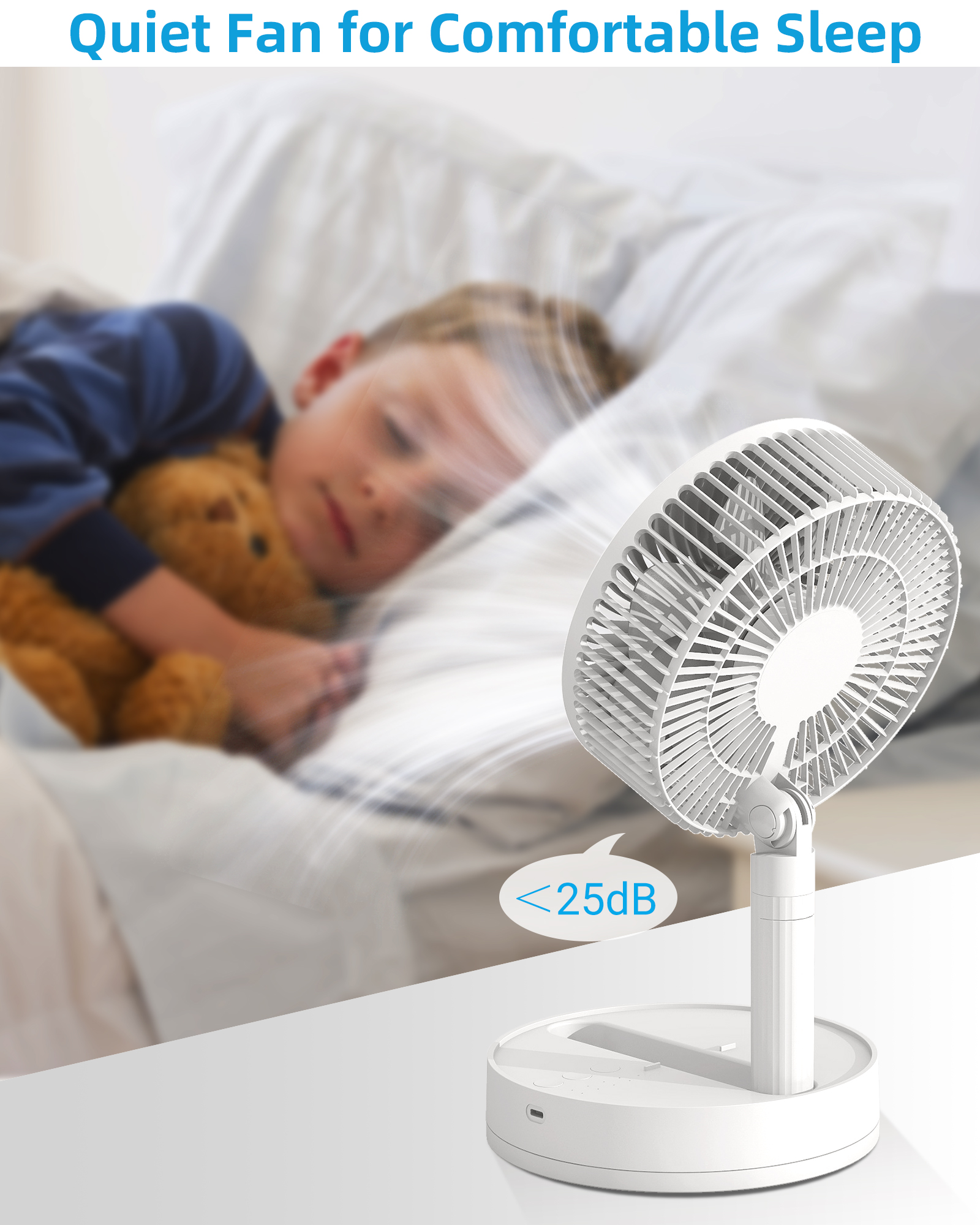 KASYDoFF Tragbarer oszillierender Schreibtischventilator, 8 Zoll und 5400 mAh USB-batteriebetriebener Ventilator mit 4 Geschwindigkeiten und starkem Luftstrom, faltbar, persönlich