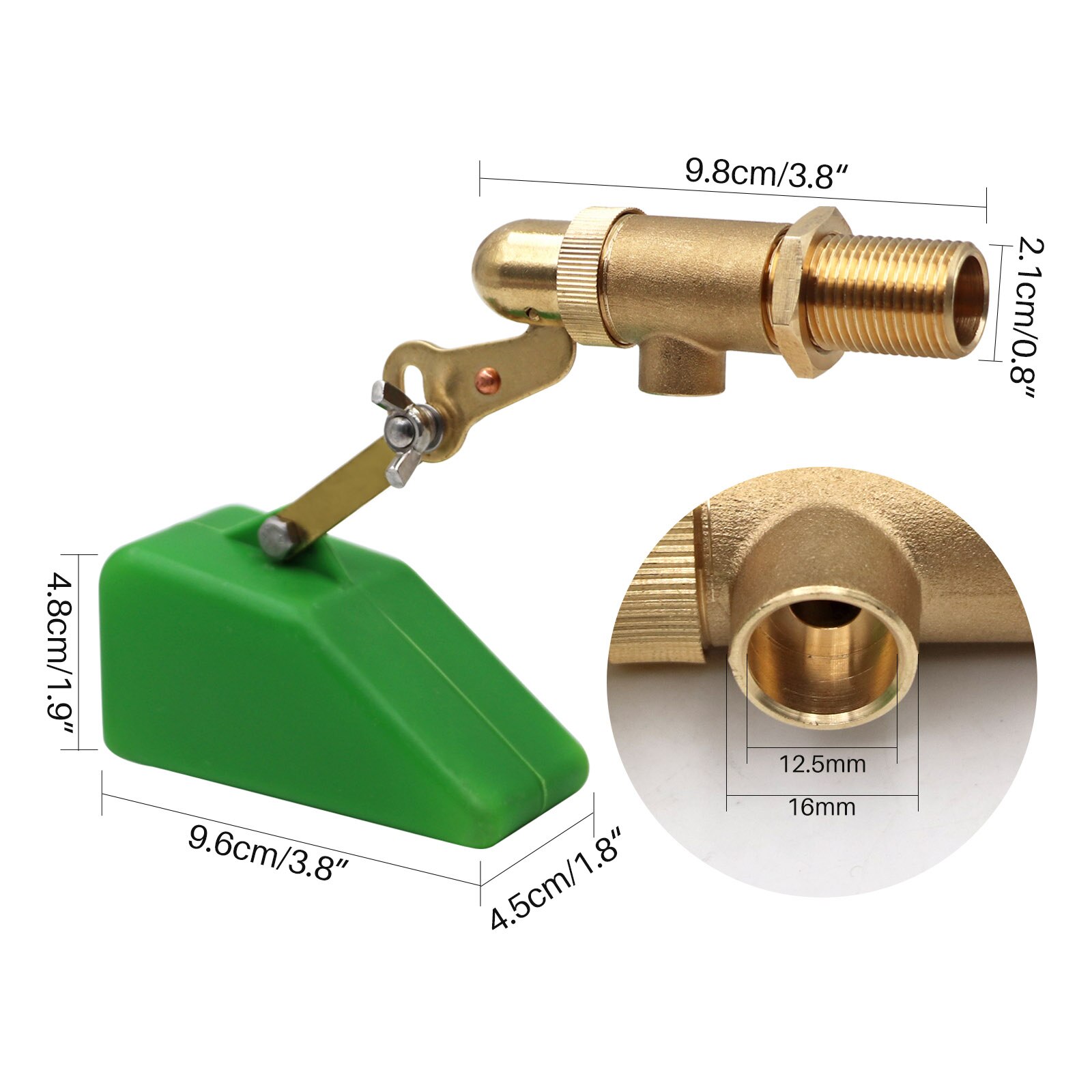 1/2 Inch Brass Valve with Plastic Float Water Float Valve with Adjustable Arm Automatic Fill Float Ball Valve for Water Tank