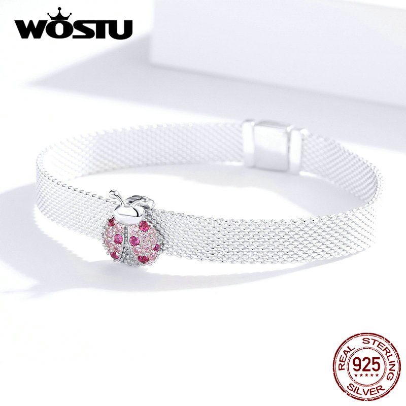 WOSTU-abalorio redondo de circonia cúbica para pulsera, accesorio Original de Plata de Ley 925, accesorio de joyería, CQX101