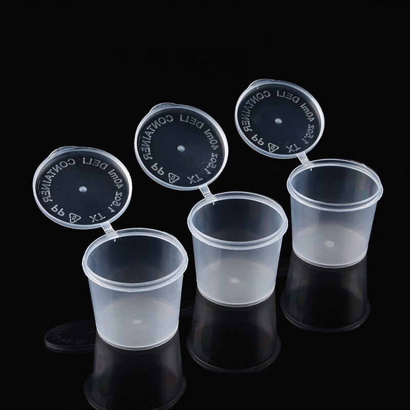 50 stk / sett klare små saus matte kopper oppbevaringsbeholdere klare bokser med lokk bærbare plast kopper gjennomsiktig 25ml/40ml