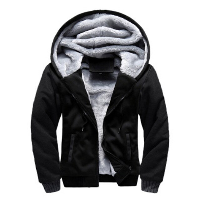 Men Hoodies Winter Thick Warm Fleece Zipper Men Hoodies Coat Sportwear Male Streetwear Hoodies Sweatshirts Men L-3XL: Black / XXXL